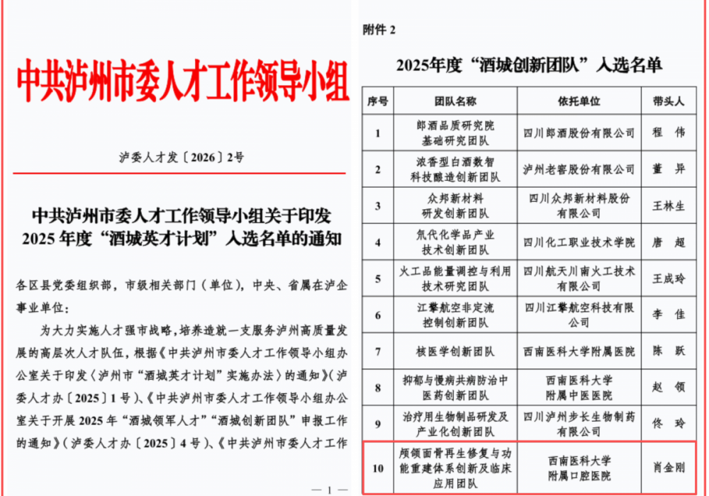 肖金刚教授团队获评2025年度“酒城创新团队”