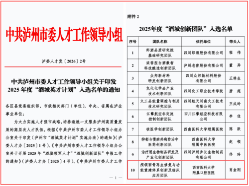 肖金刚教授团队获评2025年度“酒城创新团队”